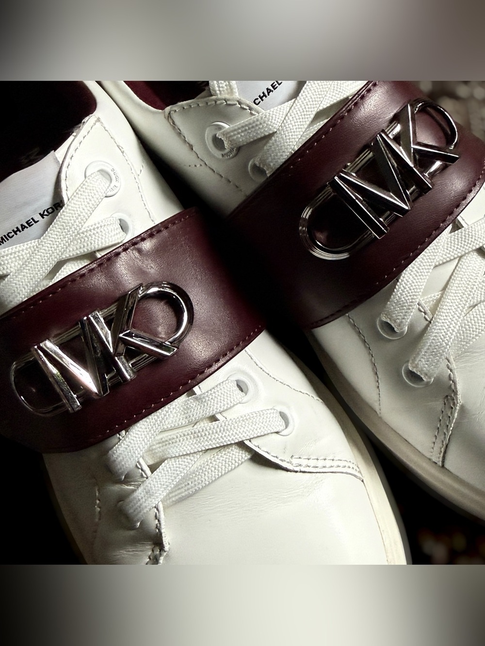 MICHAEL KORS Emmett Platform Sneaker Off-White & Burgundy Size 7 Women - Picture 6 of 14